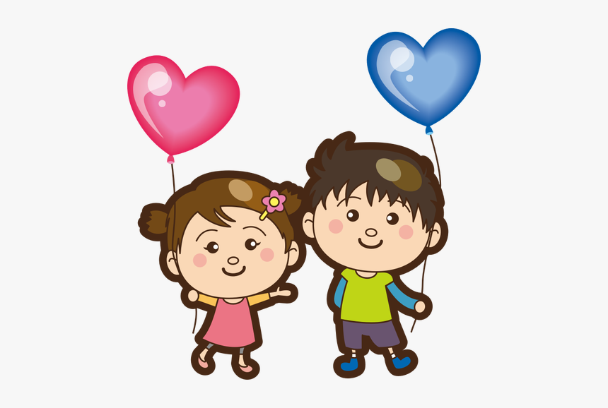 Boy And Girl With Heart Balloons - Menino E Menina Png, Transparent Png, Free Download