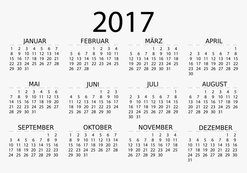 Kalender 2017 Deutsch Clip Arts - Free Printable 2020 Calendar, HD Png Download, Free Download
