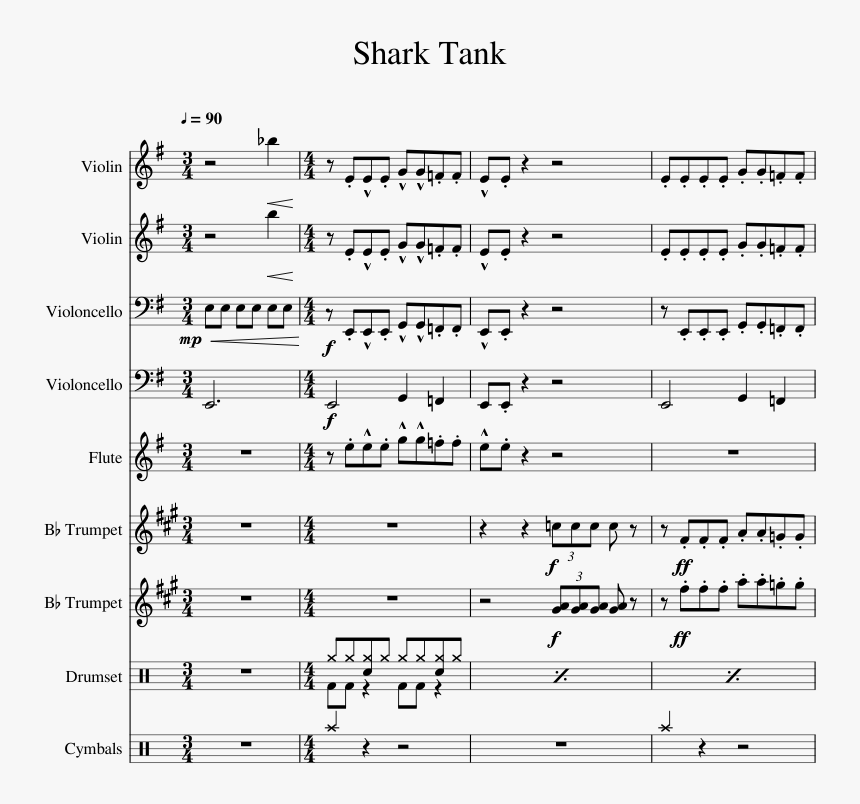 Shark Tank Entrance Music Sheet Music For Violin, Flute, - Wallace And Gromit Theme Sheet Music Trumpet, HD Png Download, Free Download