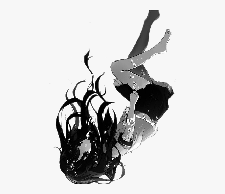 #drowning #anime #sad - Anime Girl Falling Upside Down, HD Png Download, Free Download