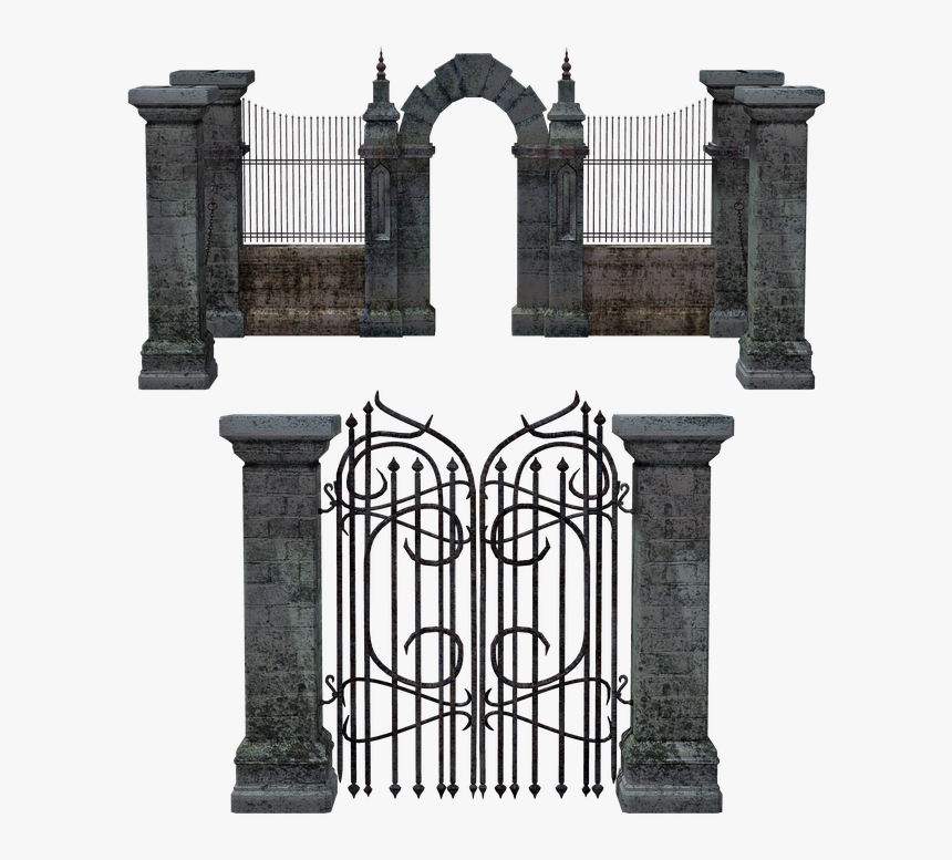 Gate, Portal, Entrance, Fence, Iron, Stone, Mausoleum - Clipart Black And White Lgate, HD Png Download, Free Download