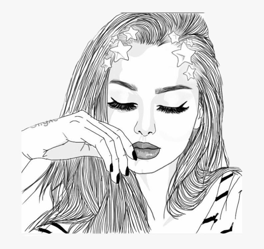 Tumblr Tumblrgirl Draw Blackandwhite - Outline Girl Drawing, HD Png Download, Free Download