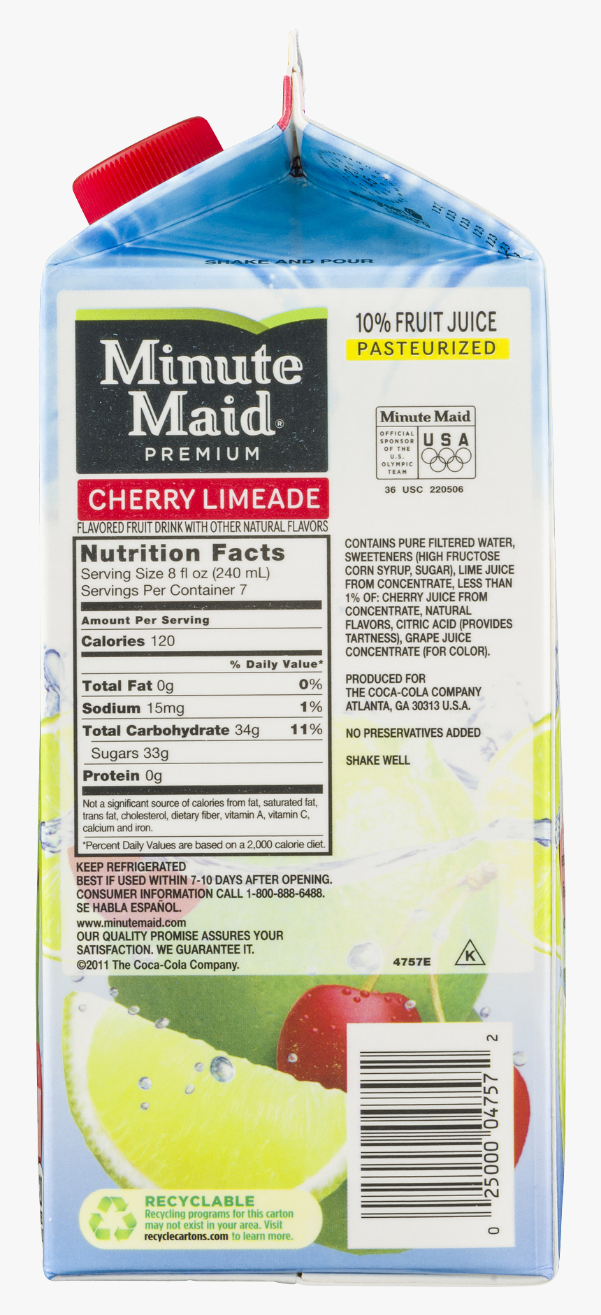 Transparent Minute Maid Png - Minute Maid Sparkling Cherry Limeade Nutrition Facts, Png Download, Free Download