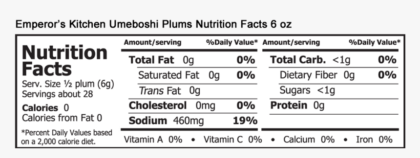 Emperor’s Kitchen Umeboshi Plums Nutrition Facts 6 - Nutrition Facts, HD Png Download, Free Download