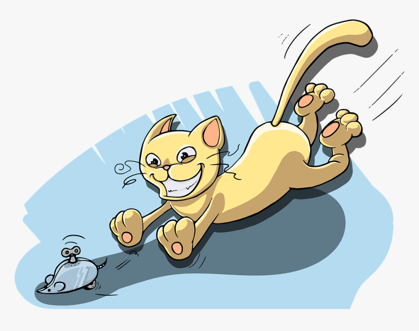 Cat, Chasing, Mouse, Toy, Playing, Game, Play, Animal - Un Gato Persiguiendo A Un Raton, HD Png Download, Free Download