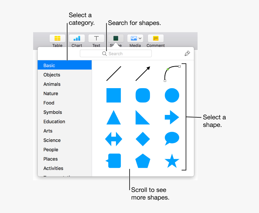 The Shapes Library, With Categories Listed On The Left - Notability Stickers, HD Png Download, Free Download