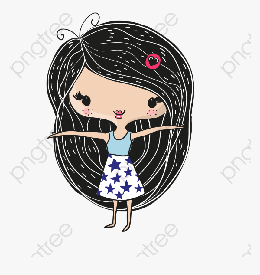 Black Hair Girl Cartoon, Black, Hair, Beautiful Girl - Menina Desenho Cabelo Preto, HD Png Download, Free Download