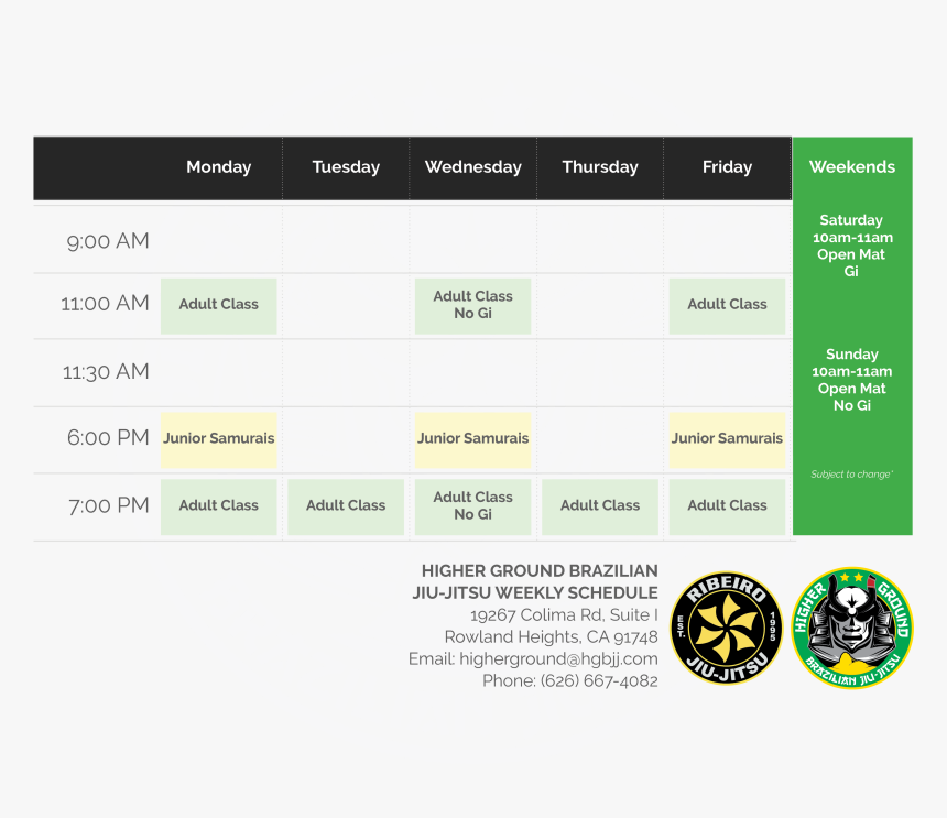 Higher Ground Brazilian Jiu-jitsu Schedule - Graphics, HD Png Download, Free Download