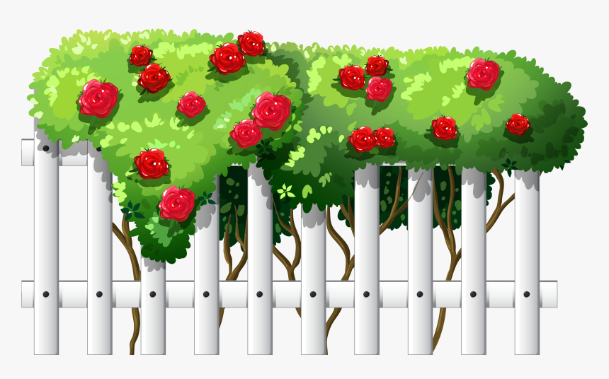 White Fence With Roses Png Clipart - Illustration, Transparent Png, Free Download