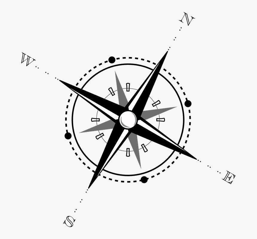 Compass, Map, Navigation, Wind Rose, Compass Rose - Compass Clipart Black And White, HD Png Download, Free Download