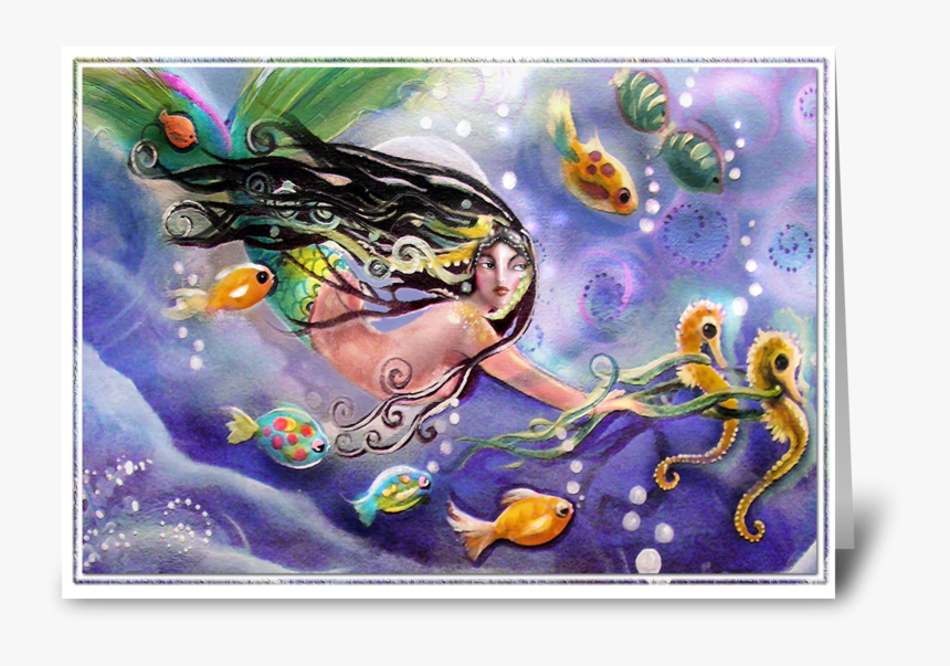 Drifting Mermaid, Hello Greeting Card - Painting, HD Png Download, Free Download