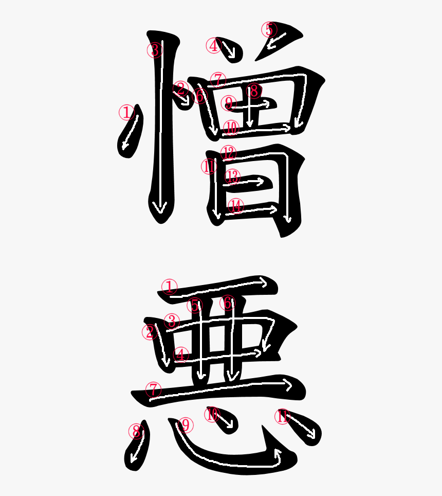 Kanji Writing Stroke Order For 憎悪 - Demon In Japanese Language, HD Png Download, Free Download