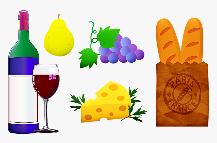 Wine And Cheese, Wine, Bread, Fruit, French, France - Wine Bottle Clip Art, HD Png Download, Free Download