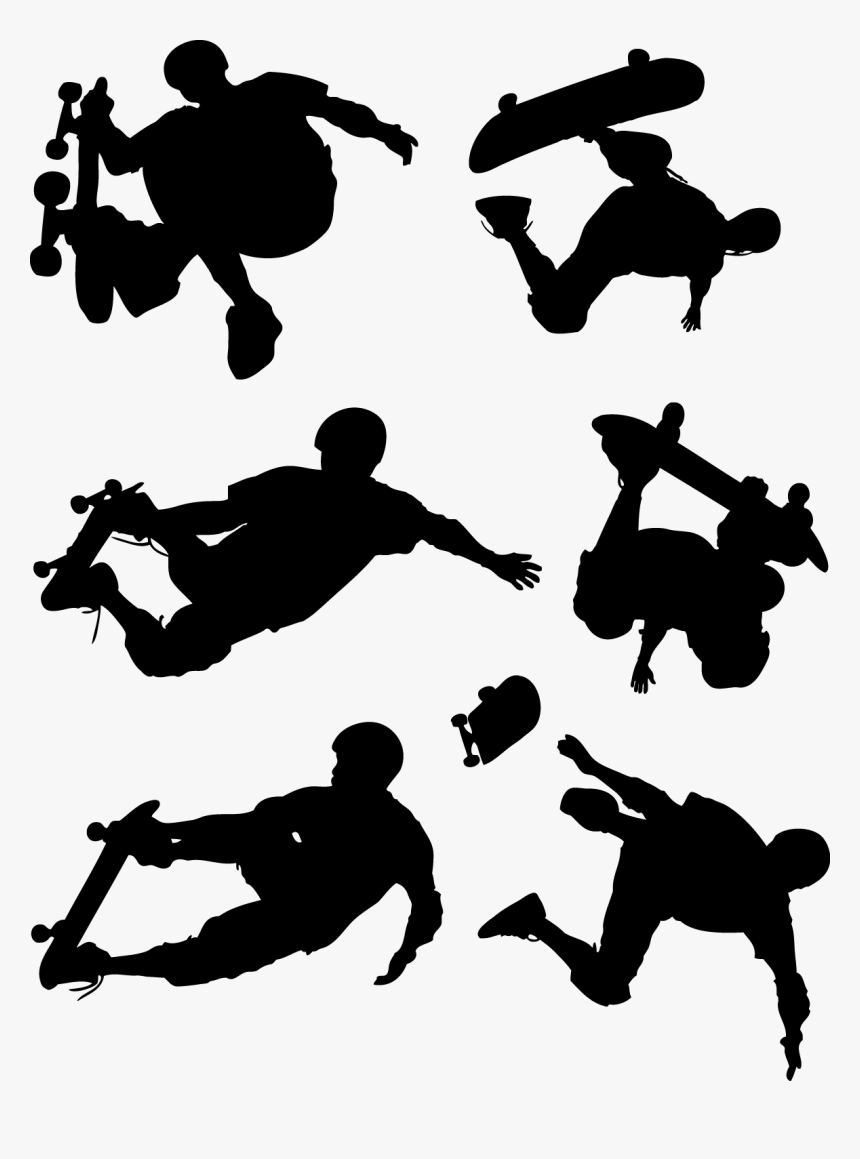 Skateboard Action Figures Silhouettes Vector Icon Template - Skateboard Figures, HD Png Download, Free Download
