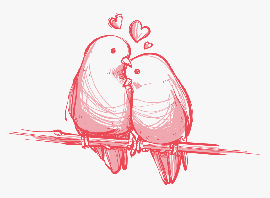 Bird Valentine"s Day Wedding Gift Wallpaper - Simple Love Birds Drawing, HD Png Download, Free Download