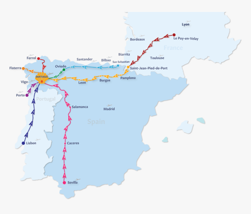 Camino De Santiago Routes - Route El Camino De Santiago Map, HD Png Download, Free Download