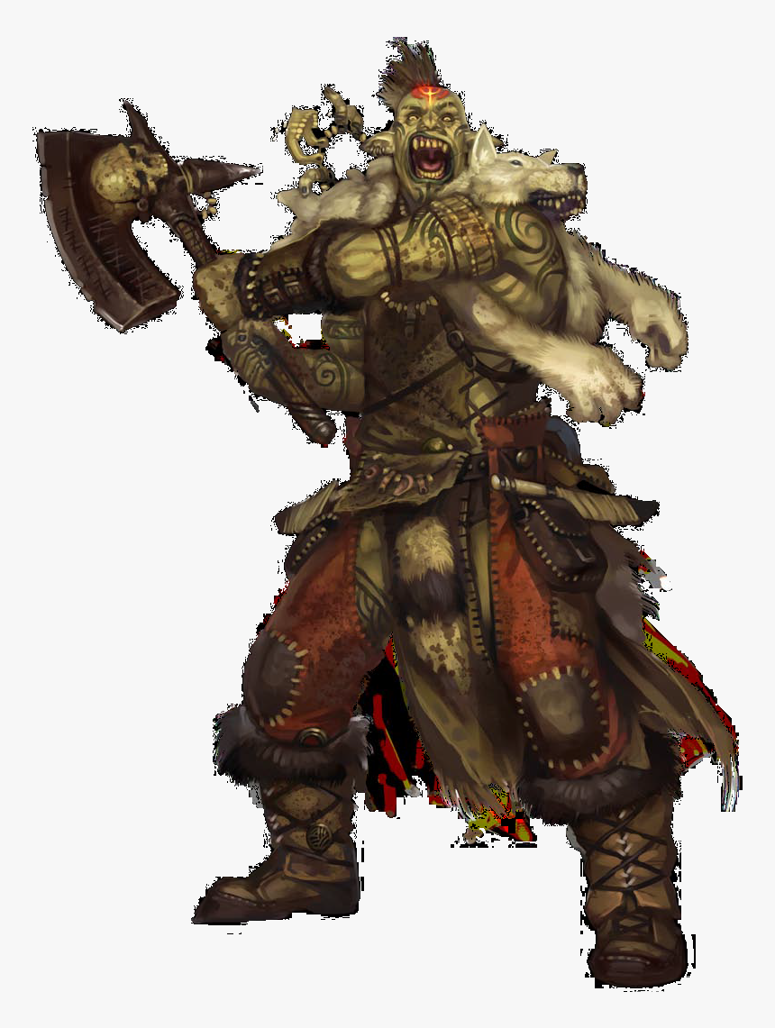 #orc #male #man #fantasy #axe #warrior #armor #fur - Half Orc Barbarian Dnd, HD Png Download, Free Download