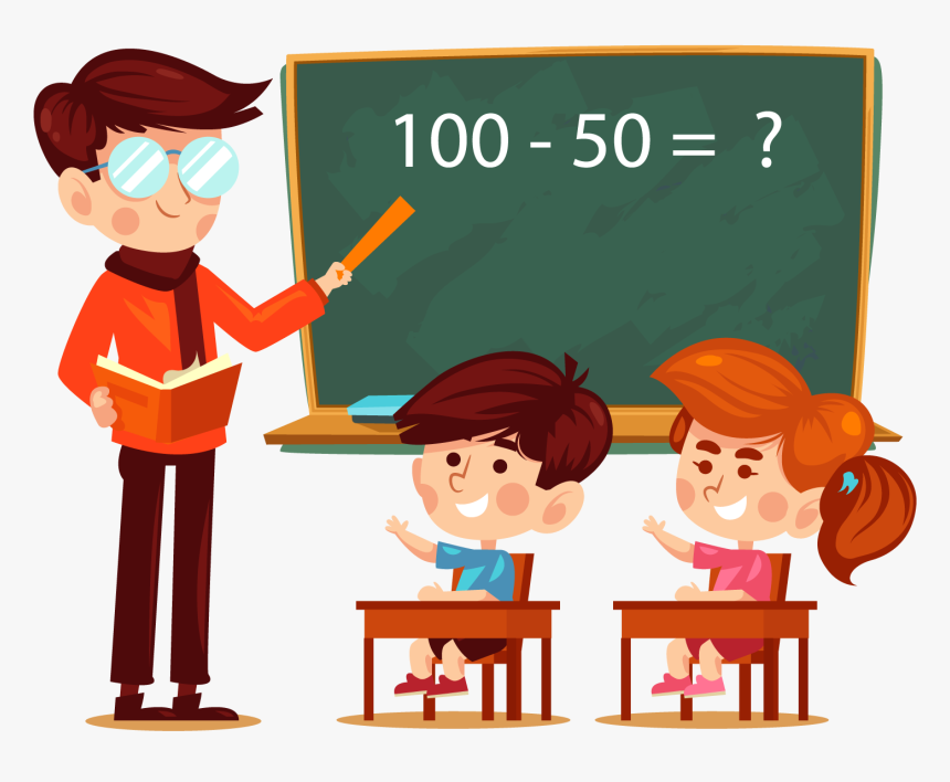Student Teacher Learning Addition Classroom - Teacher And Student Cartoon, HD Png Download, Free Download