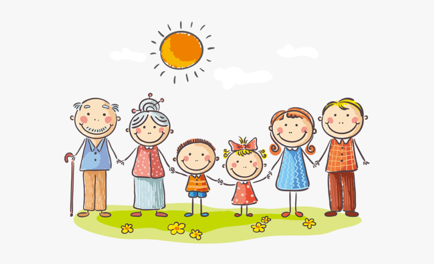 Happy Family Clipart Cartoon - Family With Grandparents Drawing, HD Png Download, Free Download