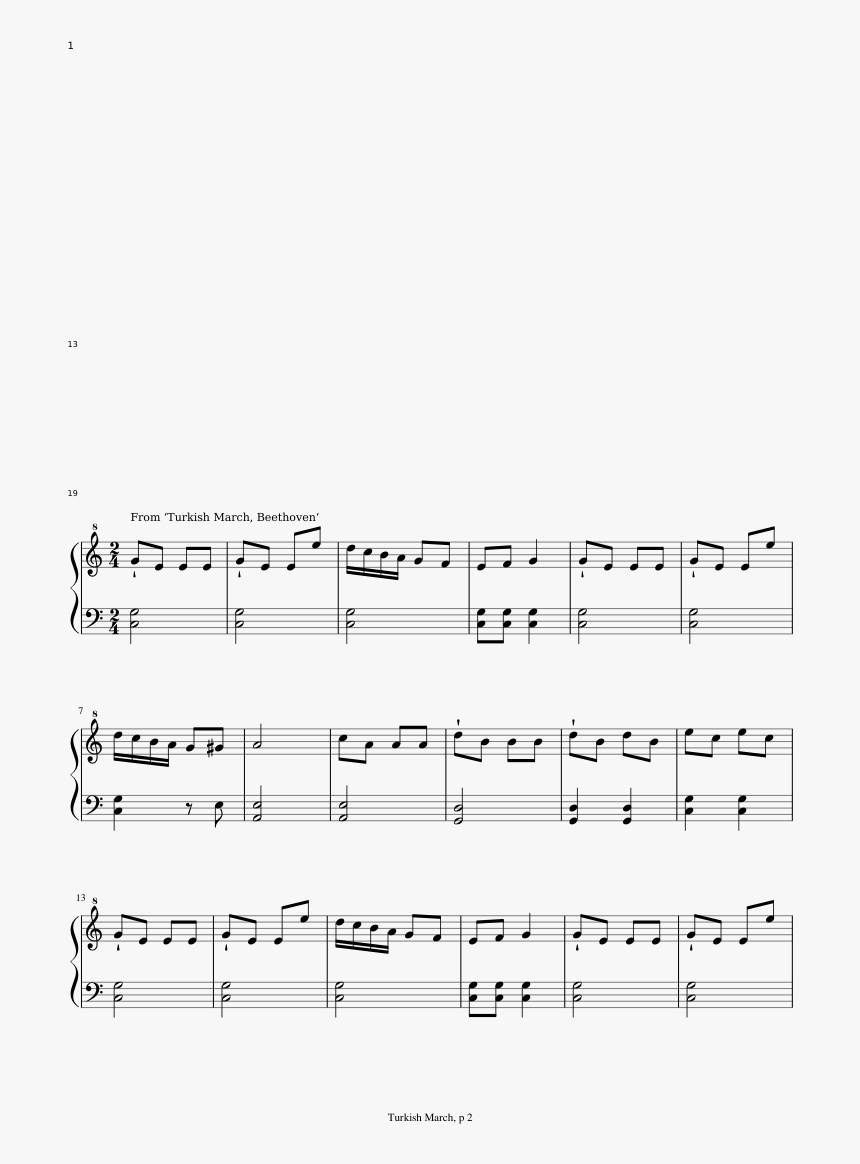 Piano Drawing Easy - Marcha Turca Beethoven Easy Piano, HD Png Download, Free Download
