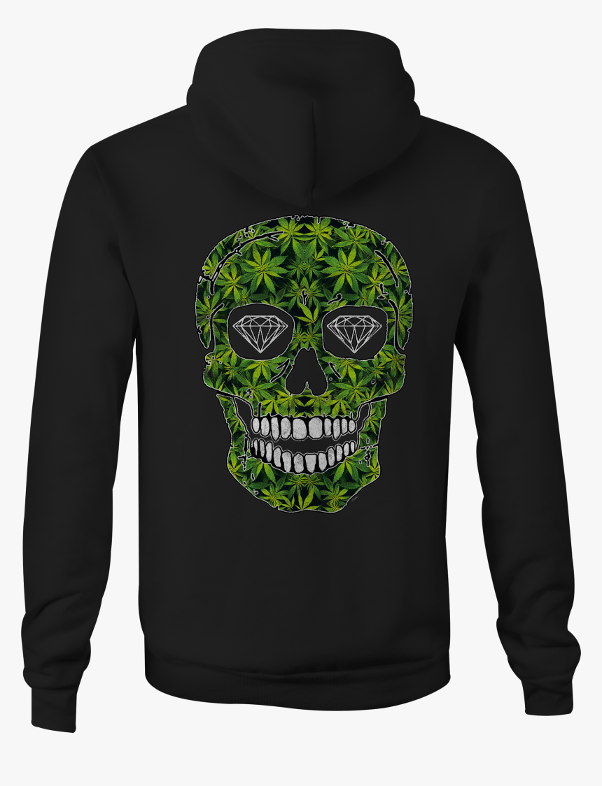 Zip Up Hoodie Pot Weed Skull Smoking Hooded Sweatshirt - Hoodie, HD Png Download, Free Download