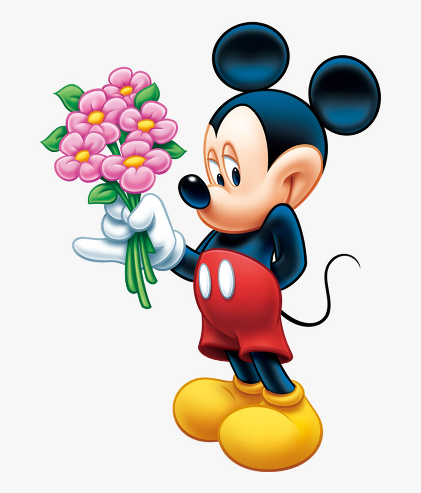 Mickey Mouse - Mickey Mouse With Flowers, HD Png Download, Free Download