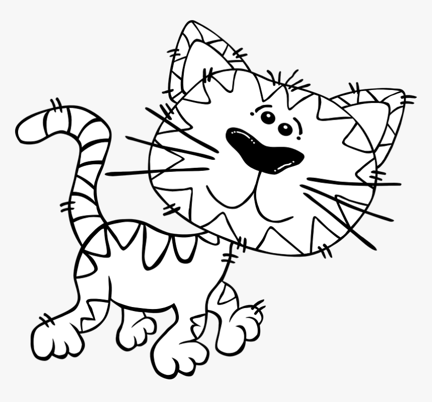 Cat, Kitten, Tiger, Feline, Cartoon Cat, Tabby - Funny Cat Clipart Black And White, HD Png Download, Free Download