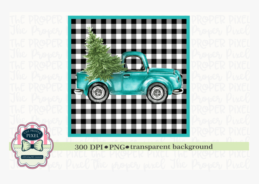 Truck With Christmas Tree Sublimation Printable Example - Blue And White Checker, HD Png Download, Free Download