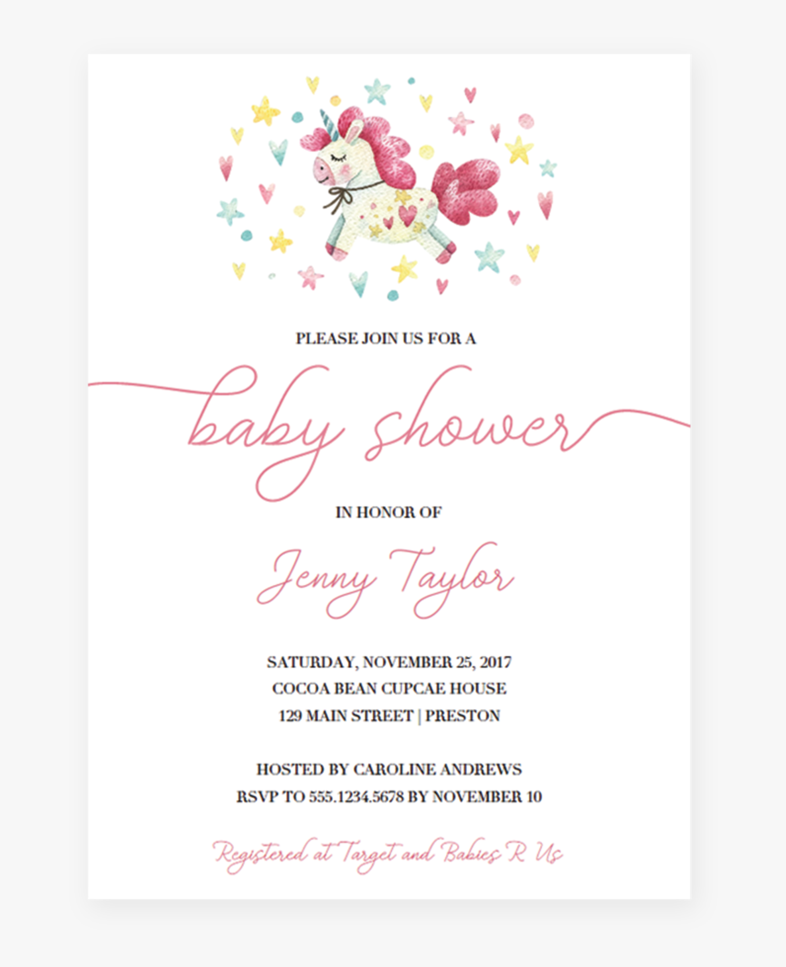 Clip Art Unicorn Baby Shower Invitation - Wedding Invitation, HD Png Download, Free Download