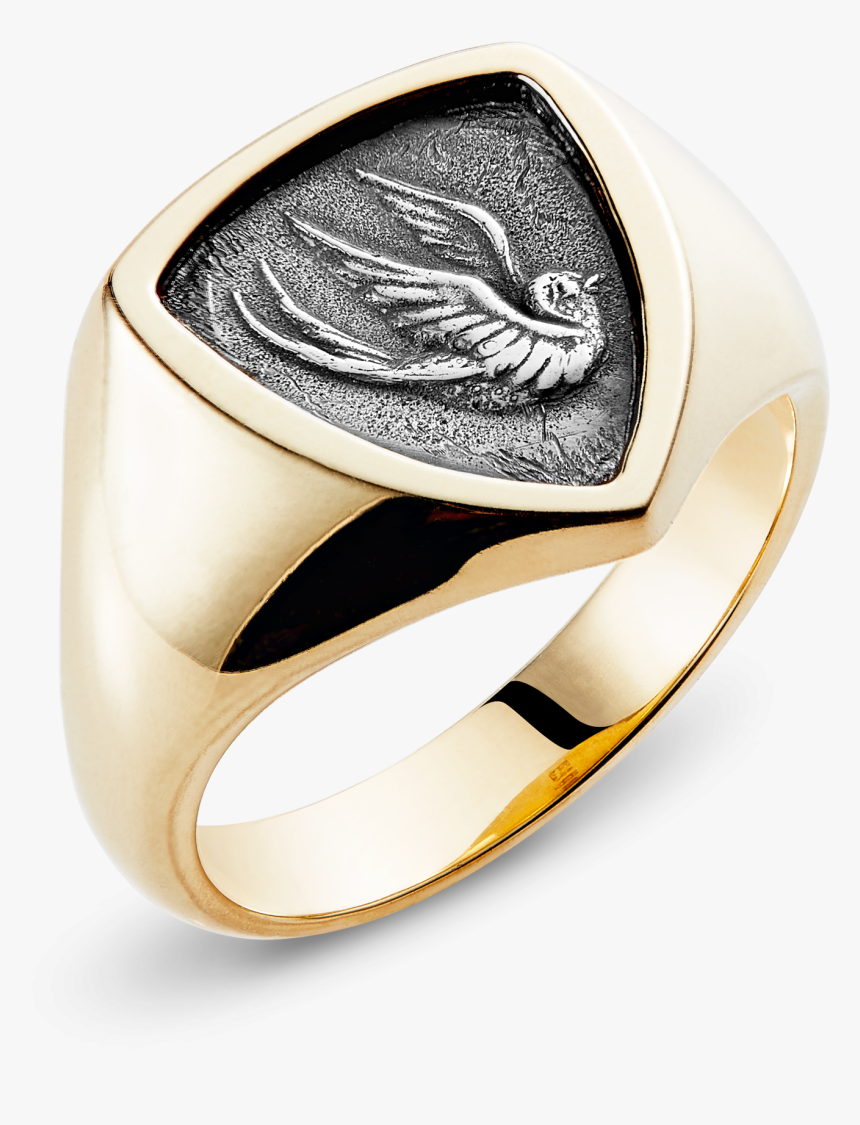 9ct Yellow Gold Large Triangular Swallow Of Hope Signet - Pre-engagement Ring, HD Png Download, Free Download