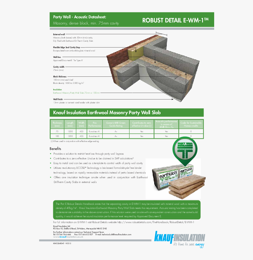Masonry Party Wall Slab - Robust Details E Wm 20, HD Png Download, Free Download