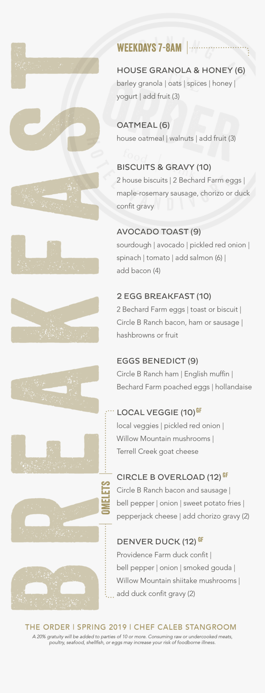 The Order Breakfast Menu 4 22 19, HD Png Download, Free Download