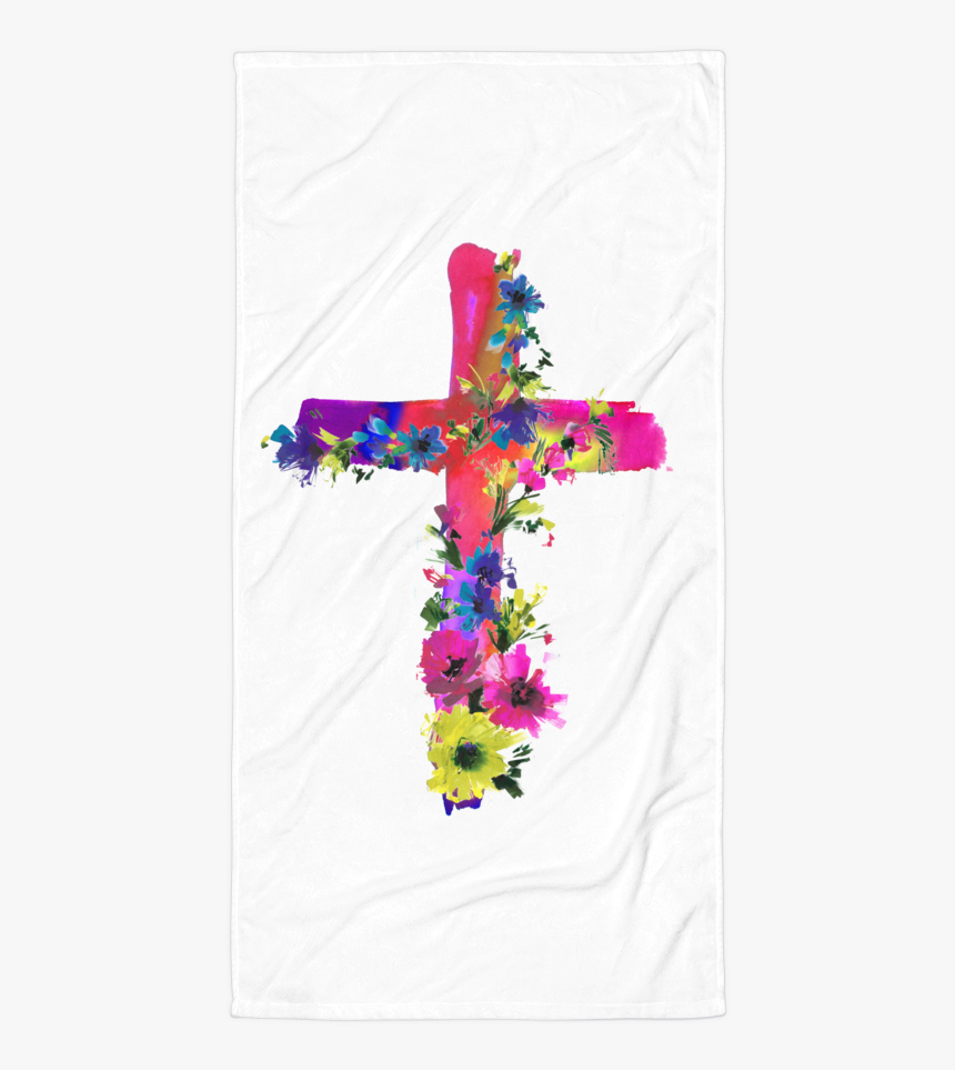 Watercolor Flowers Amp Cross Towel Llama Luv Co - Cross, HD Png Download, Free Download