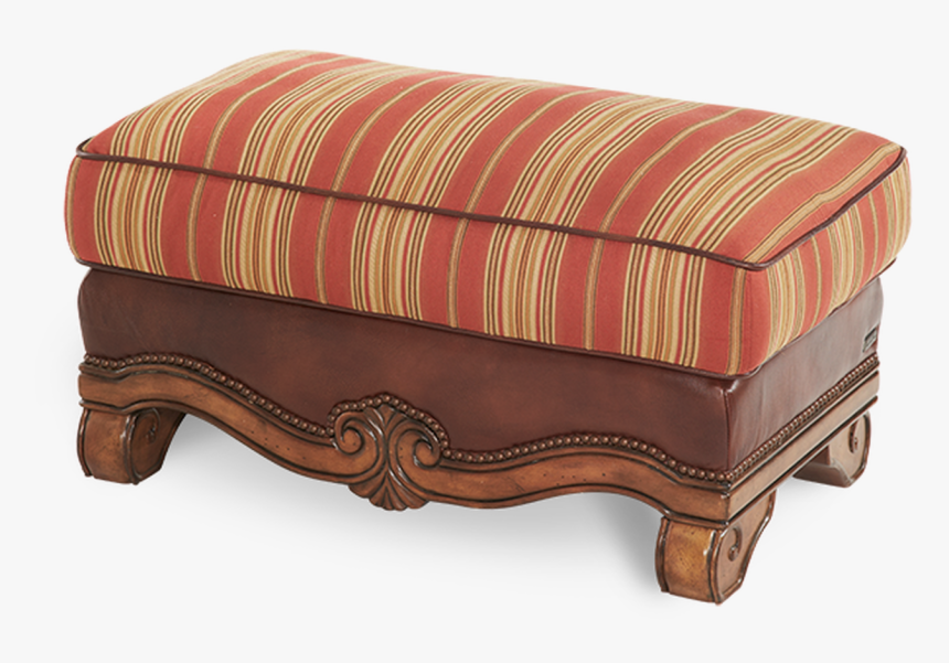 Carved Wood Frame Brown Leather Red Stripe Patterned - Ottoman, HD Png Download, Free Download