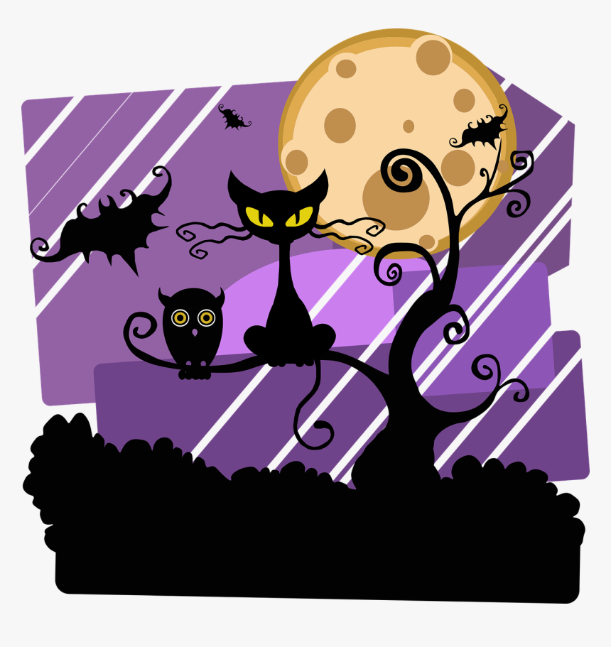 Night, Halloween, Moon, Cat, Tree, Outside, Owl, Bat - Scary Friday The 13th, HD Png Download, Free Download