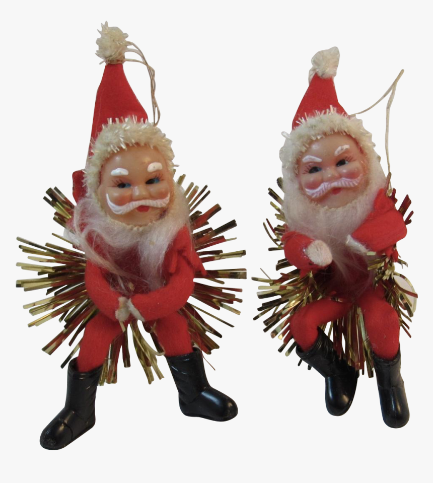 2 Santa Claus Ornaments With Tinsel Stars Vintage Japan - Christmas Ornament, HD Png Download, Free Download