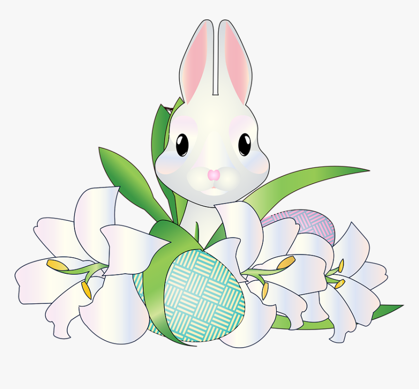 Graphic, White Bunny, Easter, Easter Lilies, Lilies - Cartoon, HD Png Download, Free Download