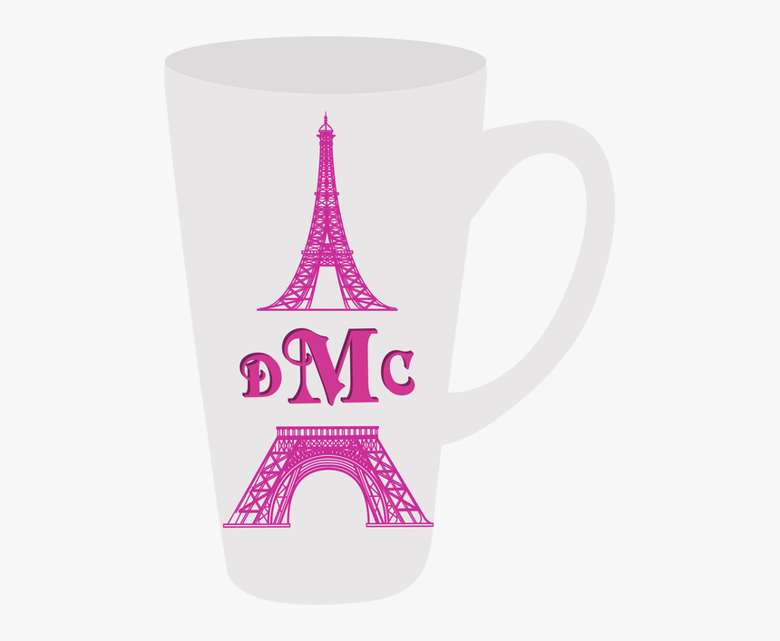 Monogrammed Latte Mug Bright Pink Eiffel Tower Monogram - Mug, HD Png Download, Free Download