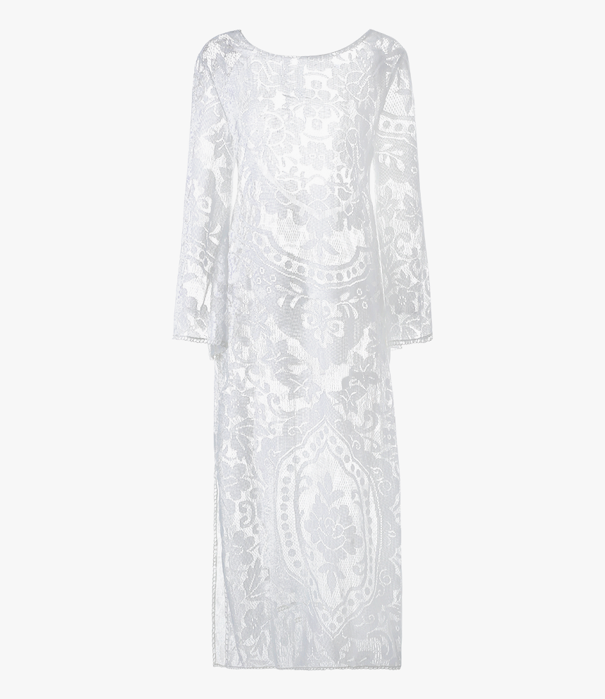 Women Flare Sleeve Sheer Lace Maxi Dress - White Transparent Maxi Dress, HD Png Download, Free Download