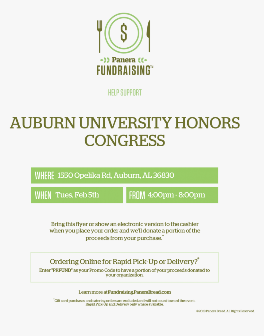 Honors Congress Panera Fundraiser Flyer - Prfund Panera Laurel Md, HD Png Download, Free Download