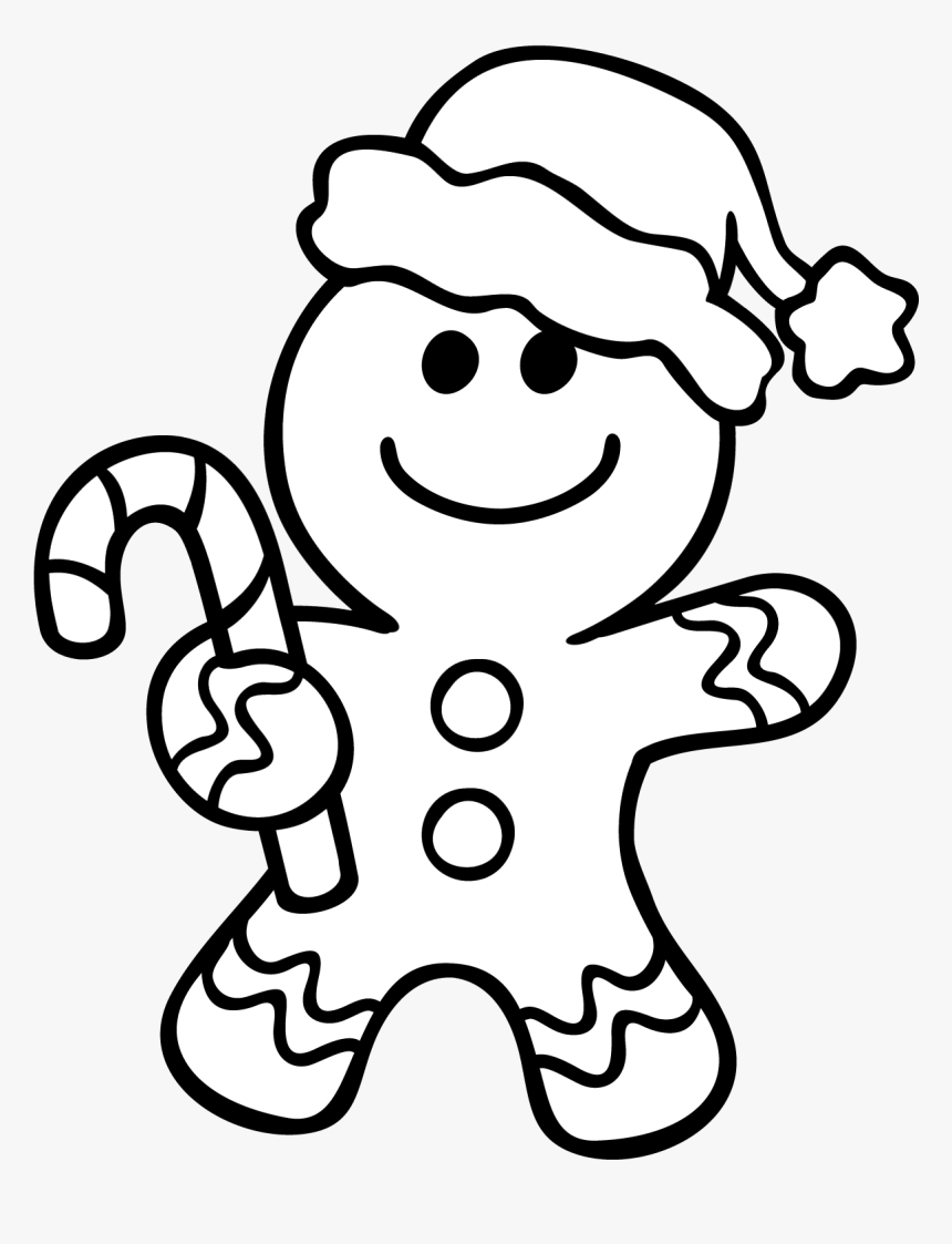 Gingerbread Girl Png Black And White - Christmas Coloring Gingerbread Man, Transparent Png, Free Download