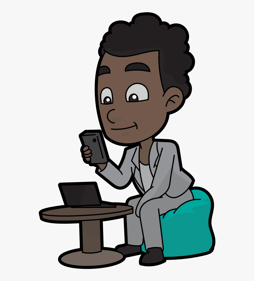 Cartoon Black Guy Using His Smartphone - Cartoon, HD Png Download, Free Download