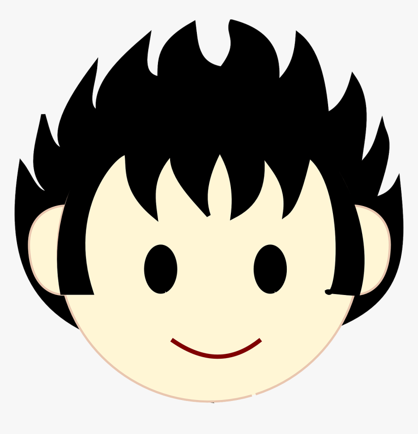 Boy, Happy, Face, Head, Black Hair, Round, Black, Eyes - Girl Happy Face Cartoon, HD Png Download, Free Download