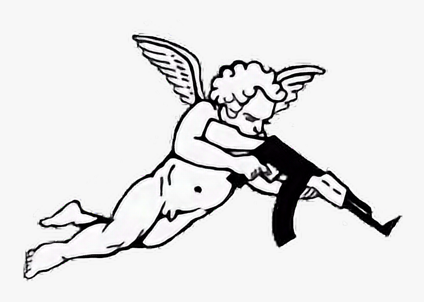 Baby Angel Ak 47 Gun Drawing Freetoedit - Angel With Gun Tattoo, HD Png Download, Free Download