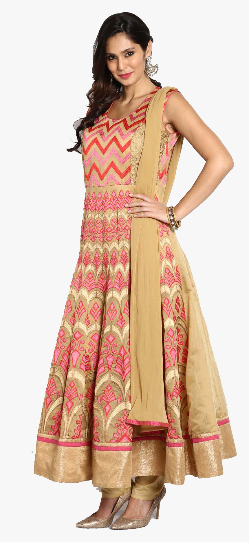 Chanderi Anarkali Suit Png Download - Punjabi Dress Hd Png, Transparent Png, Free Download
