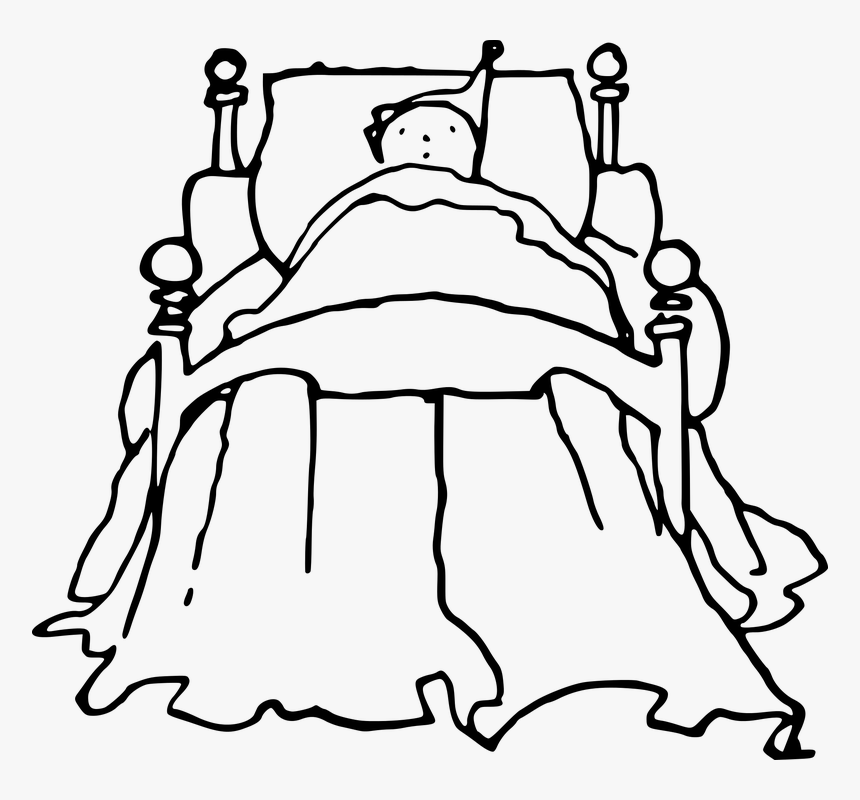 Bed Bedtime Child Infant Kid Sleep Sleeping Lie- - Boy In Bed Cartoon Black And White, HD Png Download, Free Download