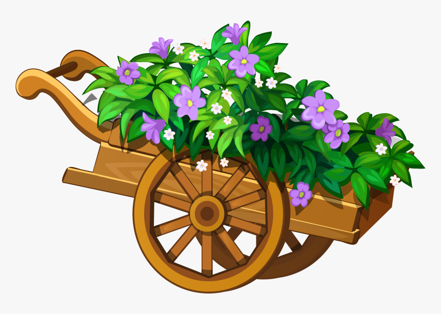 Wooden Garden Wheelbarrow With Flowers Png Clipart - Wheelbarrow With Flowers Clipart, Transparent Png, Free Download