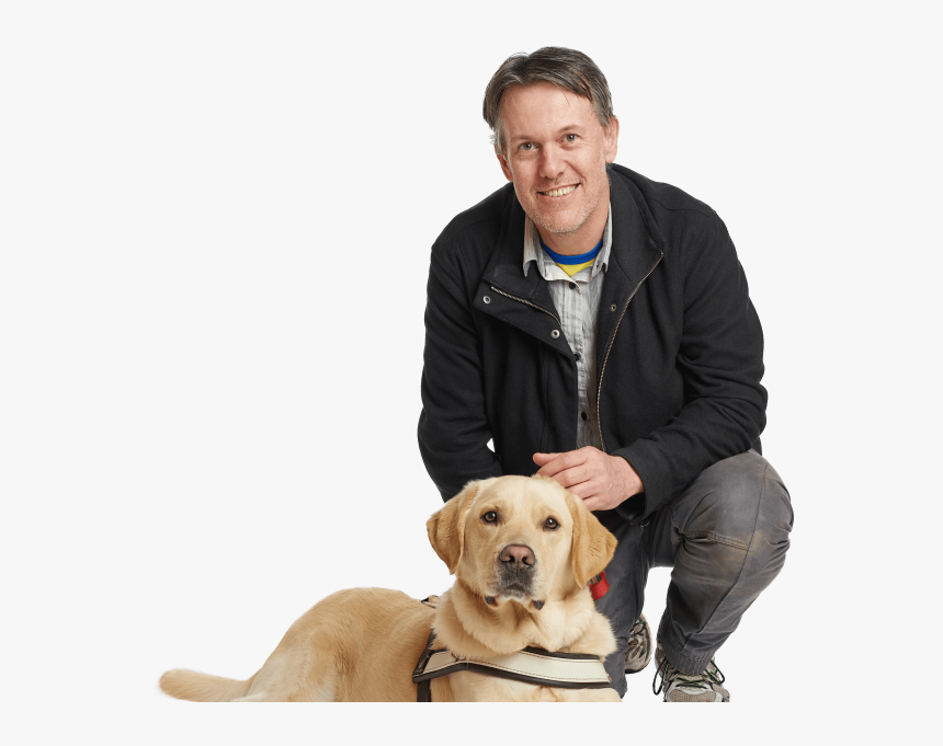 Man Kneeling With Guide Dog - Dog And Man Png, Transparent Png, Free Download