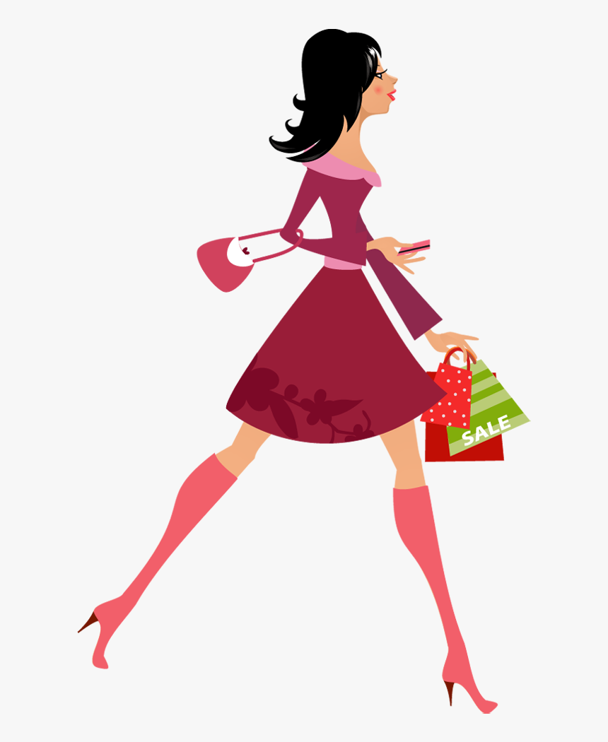 Image Free Library Shopping Bag Clipart Pretty Girl - Girl Holding Shopping Bag Cartoon, HD Png Download, Free Download