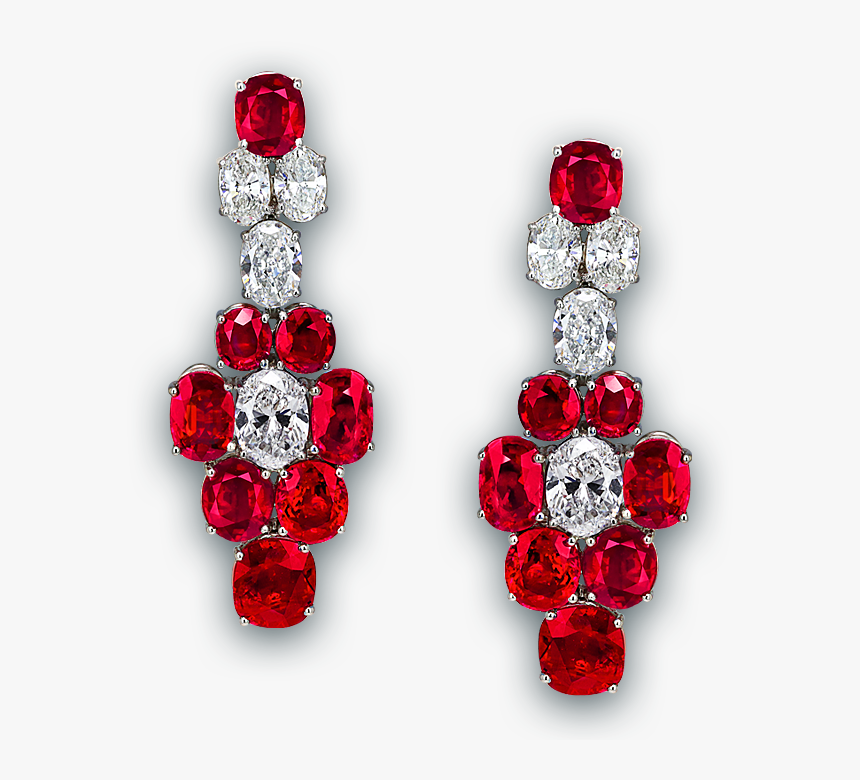 Pigeon Blood Ruby And Diamond Earrings - Buy Red Diamond Earrings, HD Png Download, Free Download